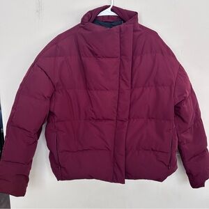 THEORY Offset Puffer Jacket Asymmetric Zip Front Quilted Drop Shoulders. Sz L